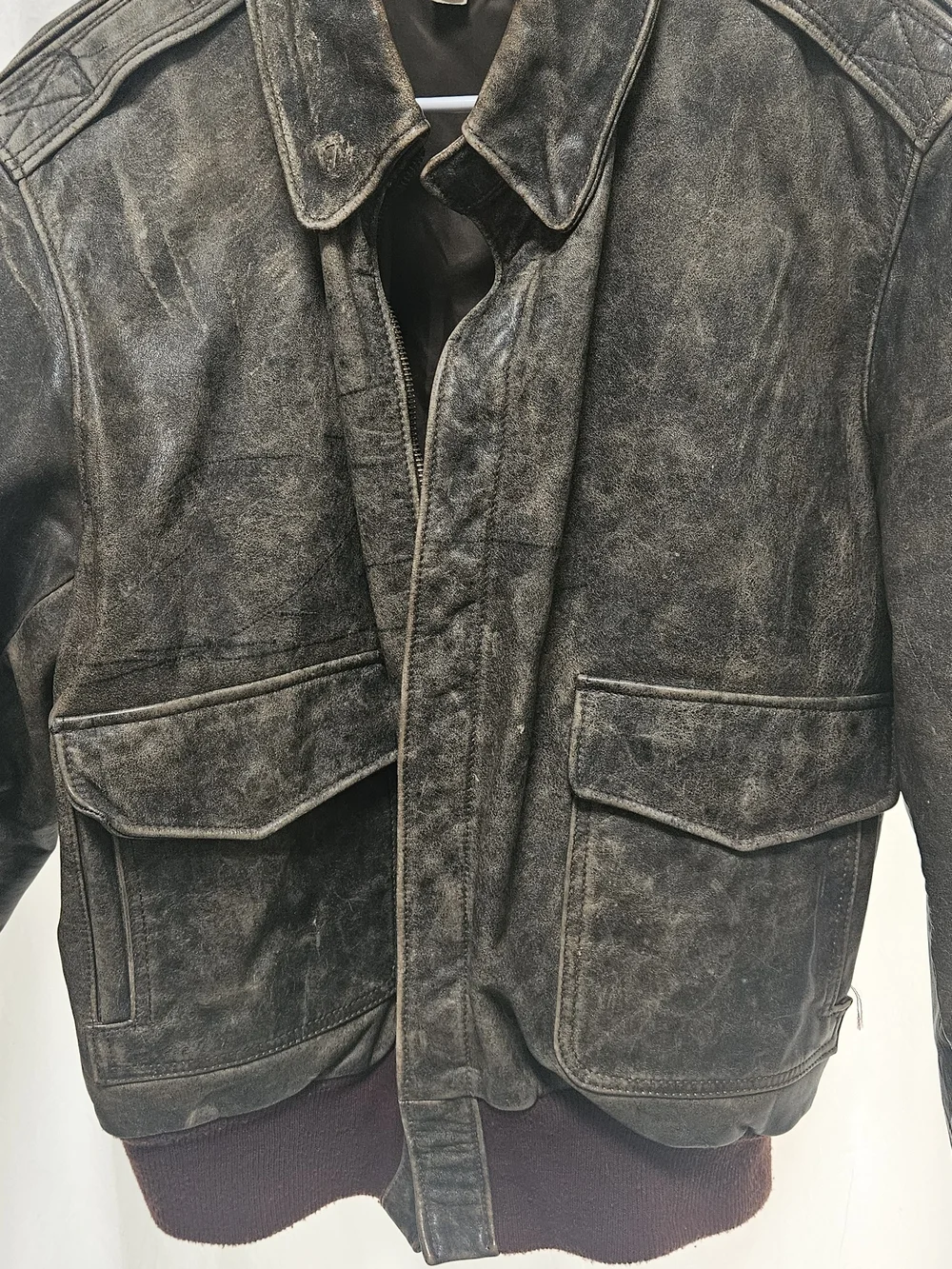 Banana Republic Distressed Vintage Brown Leather Bomber Jacket